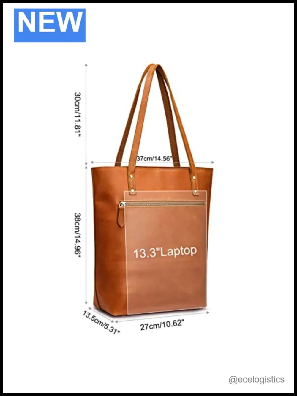 Leather Tote Bag for Women with Laptop Compartment and Luggage Sleeve Work